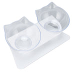 15° Inclined Cat Double Bowl Neck Guard Pet Feeding Bowl for Home Pet Shop Living Room(White Base Transparent Bowl )