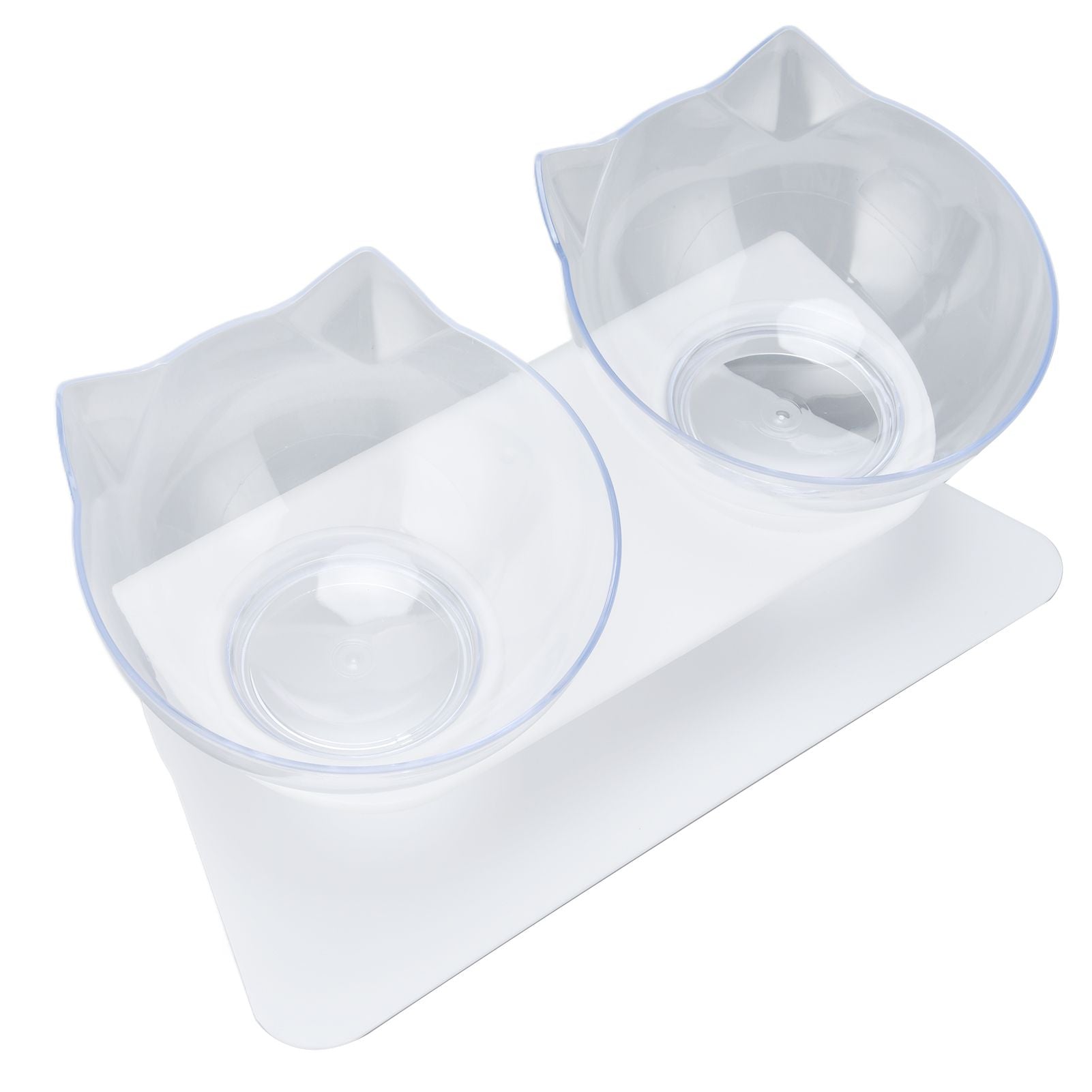 15° Inclined Cat Double Bowl Neck Guard Pet Feeding Bowl for Home Pet Shop Living Room(White Base Transparent Bowl )