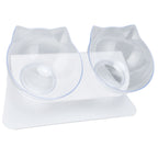 15° Inclined Cat Double Bowl Neck Guard Pet Feeding Bowl for Home Pet Shop Living Room(White Base Transparent Bowl )