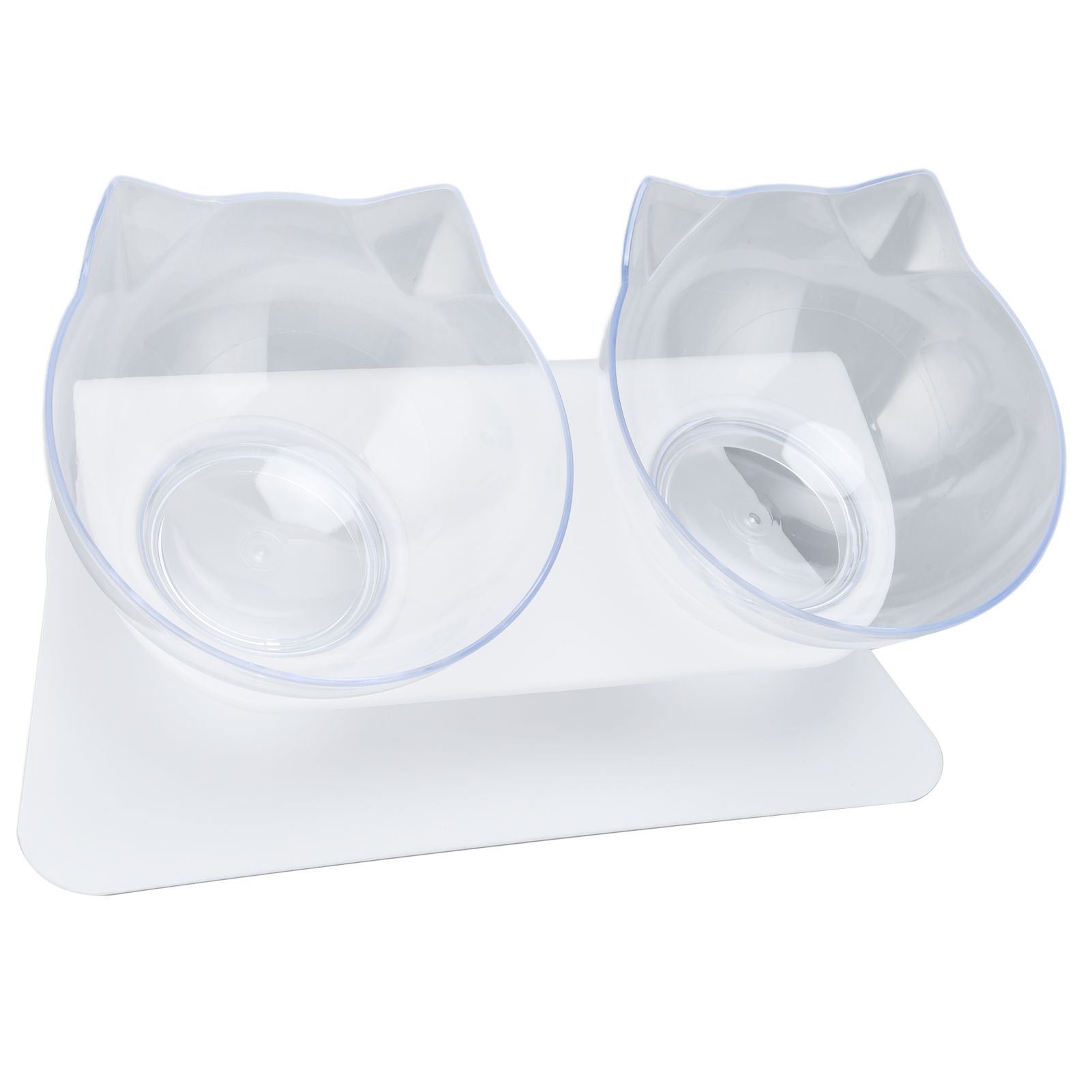 15° Inclined Cat Double Bowl Neck Guard Pet Feeding Bowl for Home Pet Shop Living Room(White Base Transparent Bowl )