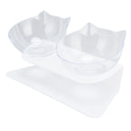15° Inclined Cat Double Bowl Neck Guard Pet Feeding Bowl for Home Pet Shop Living Room(White Base Transparent Bowl )