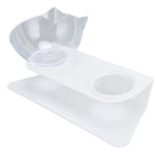 15° Inclined Cat Double Bowl Neck Guard Pet Feeding Bowl for Home Pet Shop Living Room(White Base Transparent Bowl )