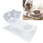 15° Inclined Cat Double Bowl Neck Guard Pet Feeding Bowl for Home Pet Shop Living Room(White Base Transparent Bowl )