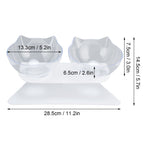 15° Inclined Cat Double Bowl Neck Guard Pet Feeding Bowl for Home Pet Shop Living Room(White Base Transparent Bowl )