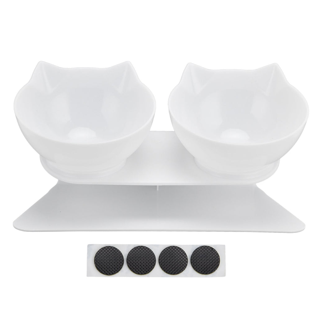 15° Inclined Cat Double Bowl Neck Guard Pet Feeding Bowl for Home Pet Shop Living Room(White Base White Bowl )