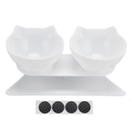 15° Inclined Cat Double Bowl Neck Guard Pet Feeding Bowl for Home Pet Shop Living Room(White Base White Bowl )