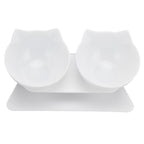 15° Inclined Cat Double Bowl Neck Guard Pet Feeding Bowl for Home Pet Shop Living Room(White Base White Bowl )