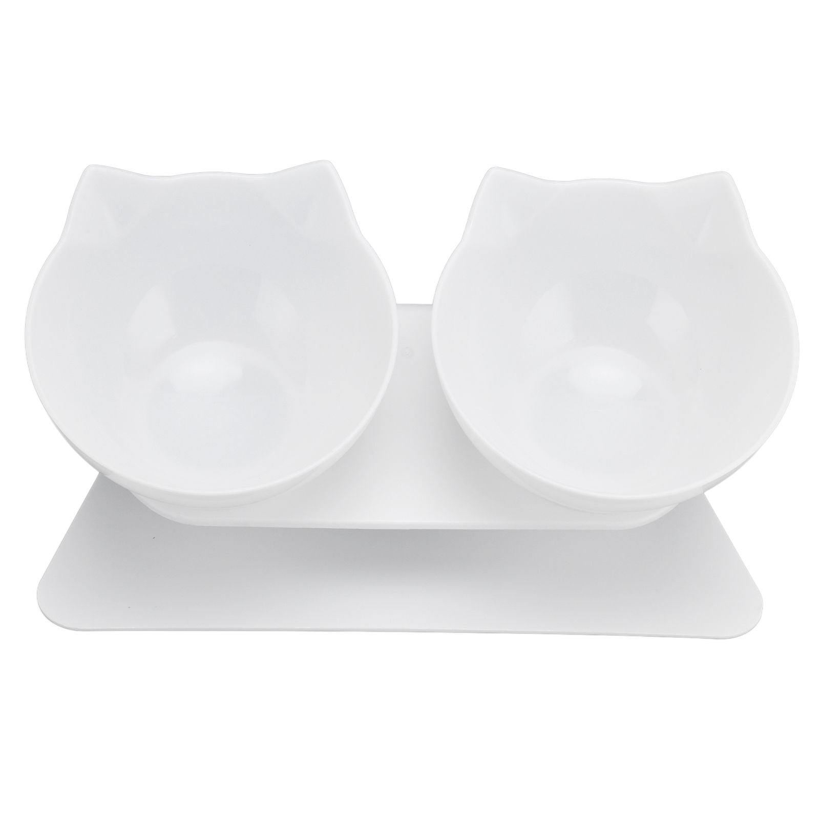 15° Inclined Cat Double Bowl Neck Guard Pet Feeding Bowl for Home Pet Shop Living Room(White Base White Bowl )