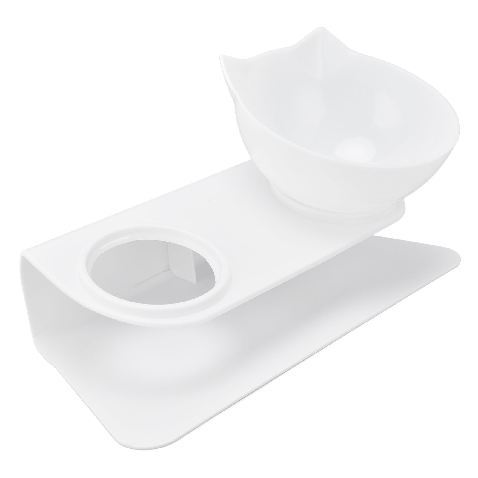 15° Inclined Cat Double Bowl Neck Guard Pet Feeding Bowl for Home Pet Shop Living Room(White Base White Bowl )