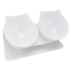 15° Inclined Cat Double Bowl Neck Guard Pet Feeding Bowl for Home Pet Shop Living Room(White Base White Bowl )