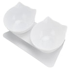 15° Inclined Cat Double Bowl Neck Guard Pet Feeding Bowl for Home Pet Shop Living Room(White Base White Bowl )