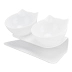 15° Inclined Cat Double Bowl Neck Guard Pet Feeding Bowl for Home Pet Shop Living Room(White Base White Bowl )