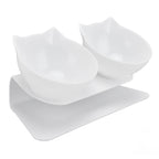 15° Inclined Cat Double Bowl Neck Guard Pet Feeding Bowl for Home Pet Shop Living Room(White Base White Bowl )