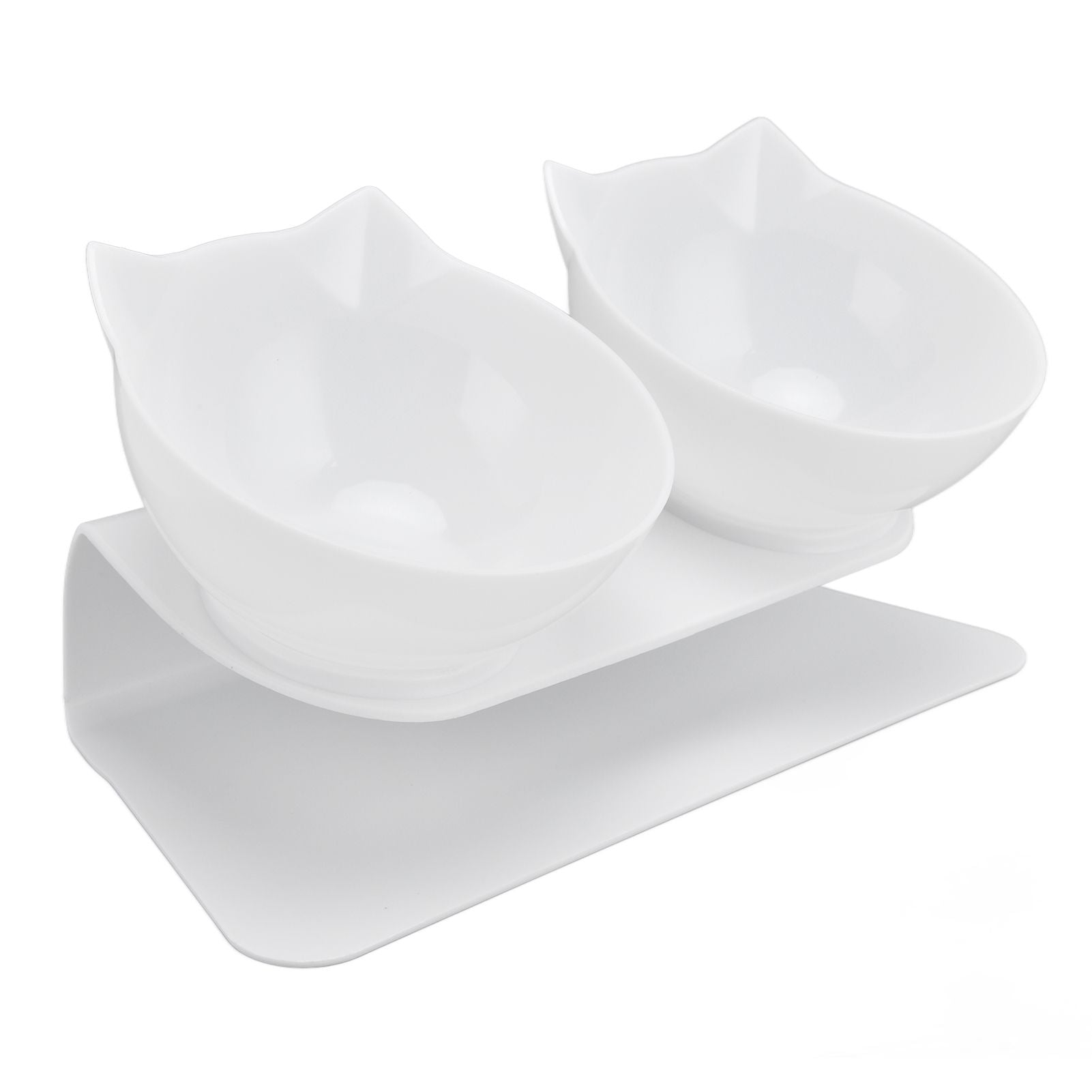 15° Inclined Cat Double Bowl Neck Guard Pet Feeding Bowl for Home Pet Shop Living Room(White Base White Bowl )