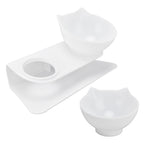 15° Inclined Cat Double Bowl Neck Guard Pet Feeding Bowl for Home Pet Shop Living Room(White Base White Bowl )