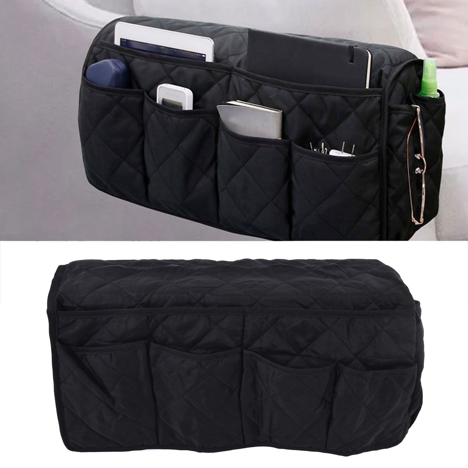 Couch Remote Holder Pocket Design Dustproof Waterproof Reasonable Layout Sofa Armrest OrganizersBlack