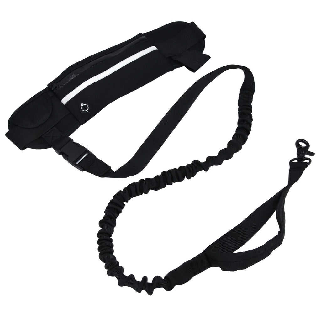 Sports Belt Bag Leash Set Reflective Elastic Explosion Proof Dog Running Traction Rope for Walking RunningBlack