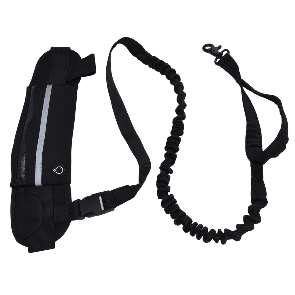 Sports Belt Bag Leash Set Reflective Elastic Explosion Proof Dog Running Traction Rope for Walking RunningBlack