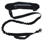 Sports Belt Bag Leash Set Reflective Elastic Explosion Proof Dog Running Traction Rope for Walking RunningBlack