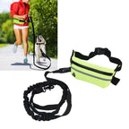 Sports Belt Bag Leash Set Reflective Elastic Explosion Proof Dog Running Traction Rope for Walking RunningGrass Green