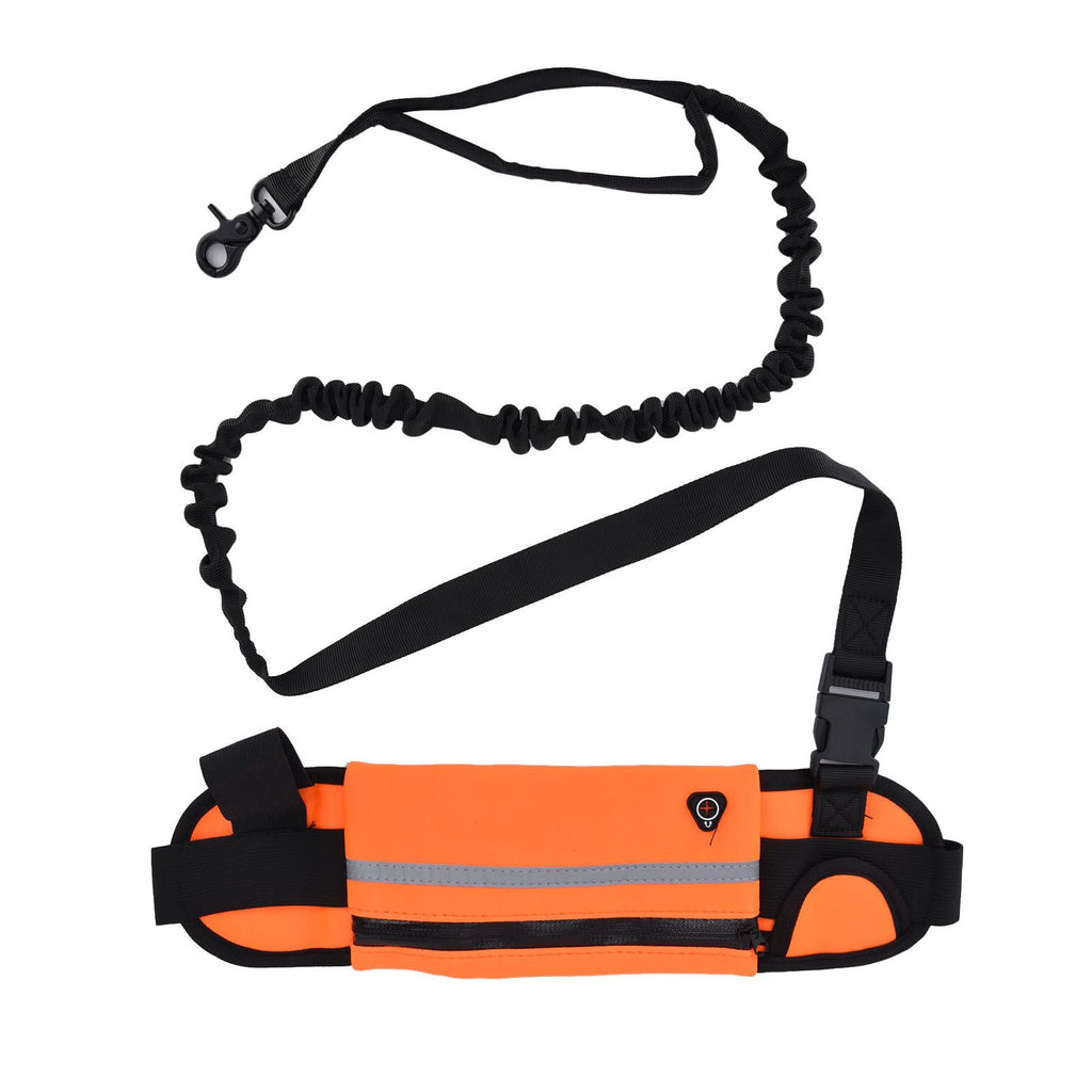 Hands Free Dog Leash Detachable Zipper Bag Reflective Strip Design Hands Free Flexible Waist Dog Leash for WalkingOrange