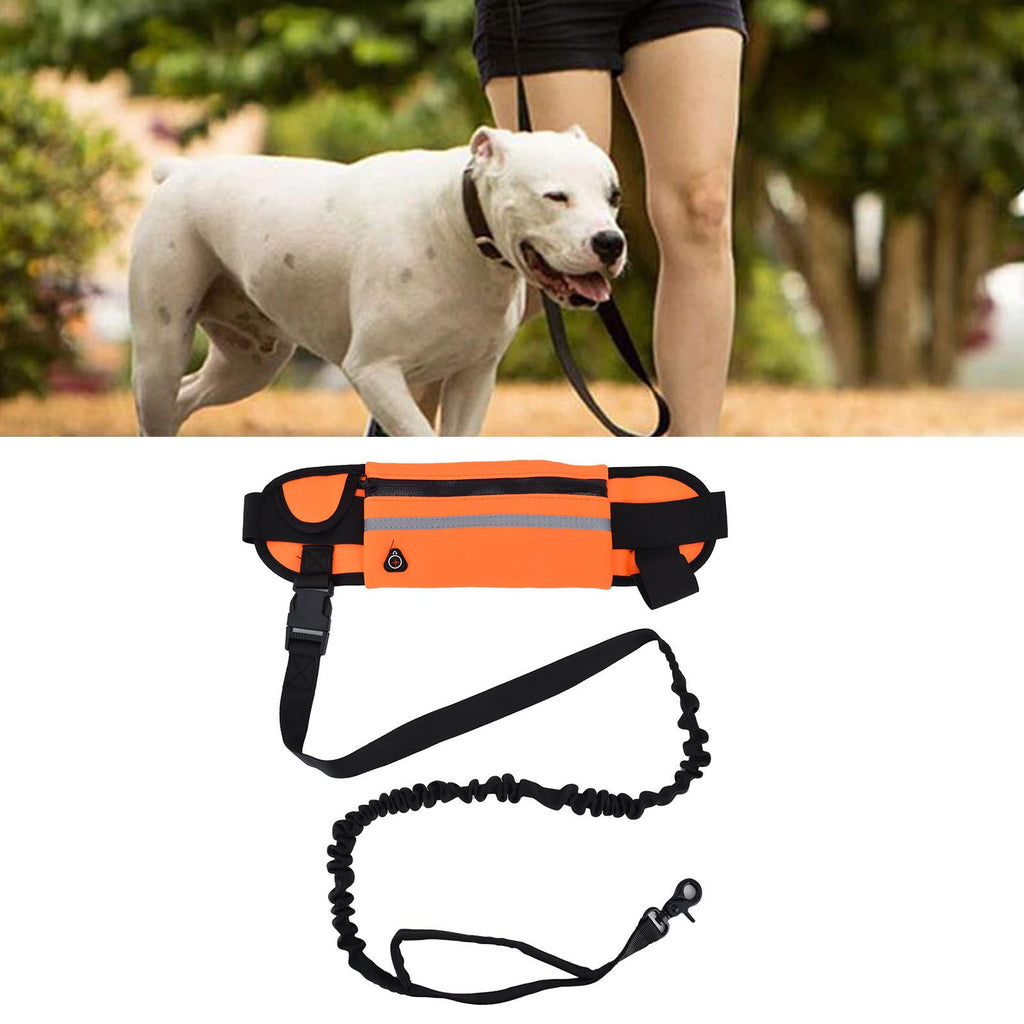 Hands Free Dog Leash Detachable Zipper Bag Reflective Strip Design Hands Free Flexible Waist Dog Leash for WalkingOrange