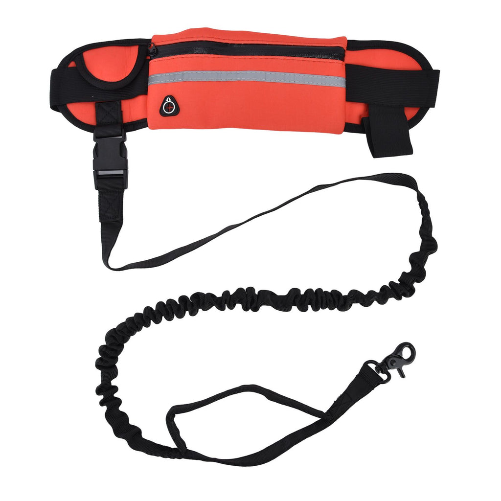 Hands Free Dog Leash Detachable Zipper Bag Reflective Strip Design Hands Free Flexible Waist Dog Leash for WalkingRed