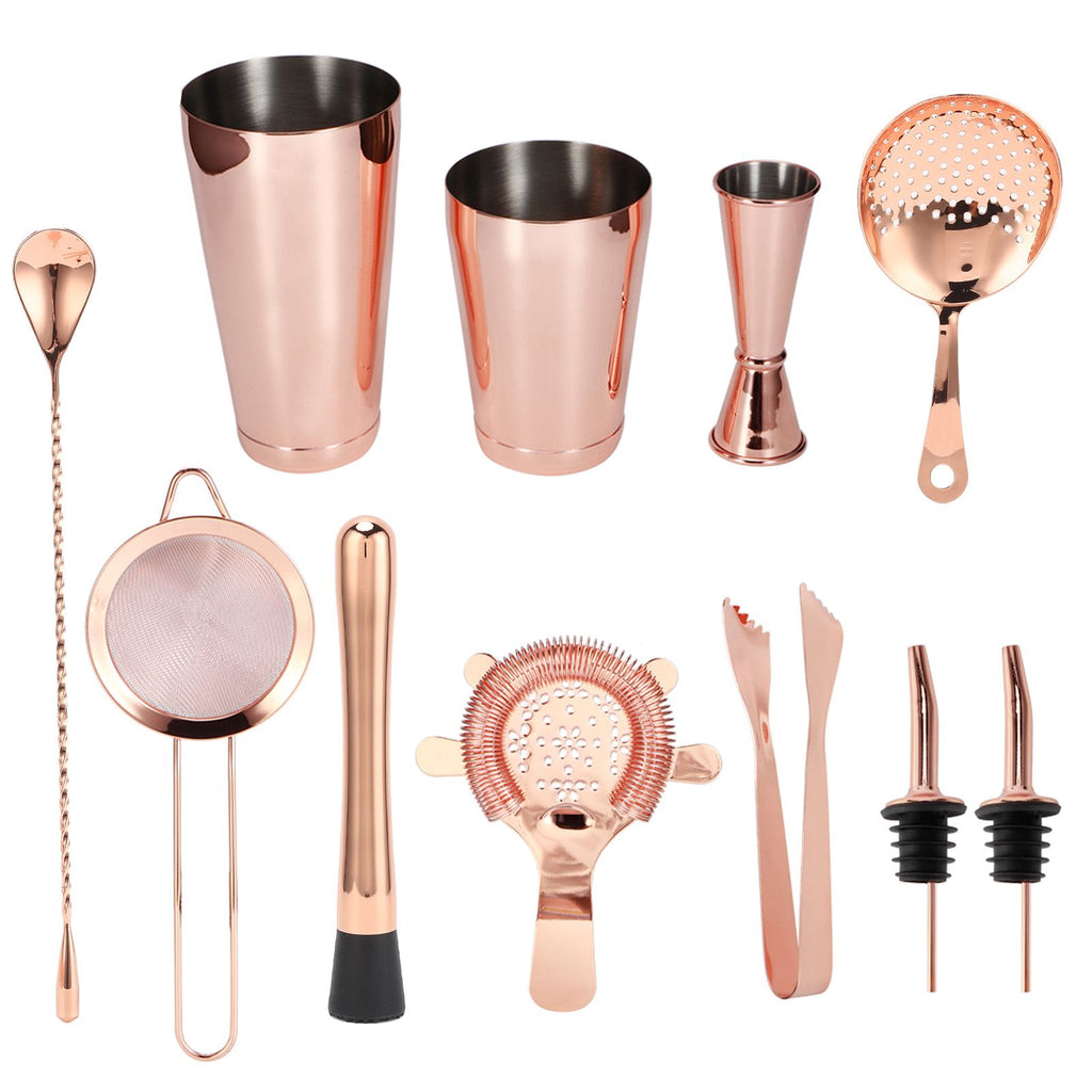 11PCS/Set Cocktail Shaker Set Bartender Kit Cocktail Strainer Stainless Steel Barware for Home PartyRose Gold
