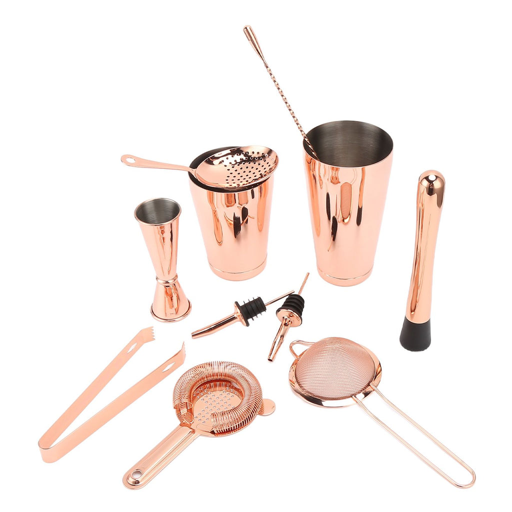 11PCS/Set Cocktail Shaker Set Bartender Kit Cocktail Strainer Stainless Steel Barware for Home PartyRose Gold