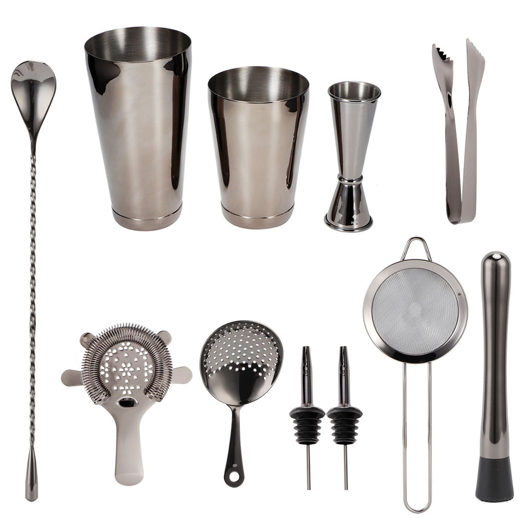 11PCS/Set Cocktail Shaker Set Bartender Kit Cocktail Strainer Stainless Steel Barware for Home PartyRuthenium Black