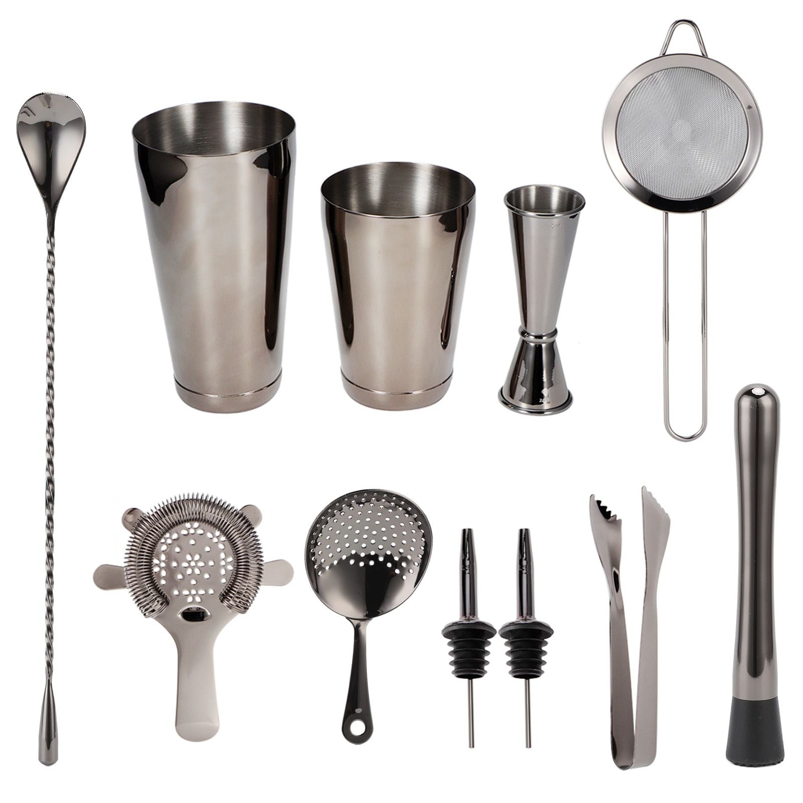 11PCS/Set Cocktail Shaker Set Bartender Kit Cocktail Strainer Stainless Steel Barware for Home PartyRuthenium Black