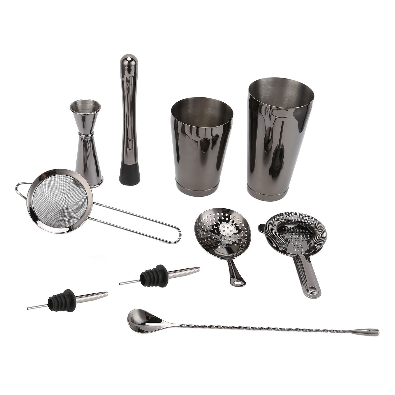 11PCS/Set Cocktail Shaker Set Bartender Kit Cocktail Strainer Stainless Steel Barware for Home PartyRuthenium Black