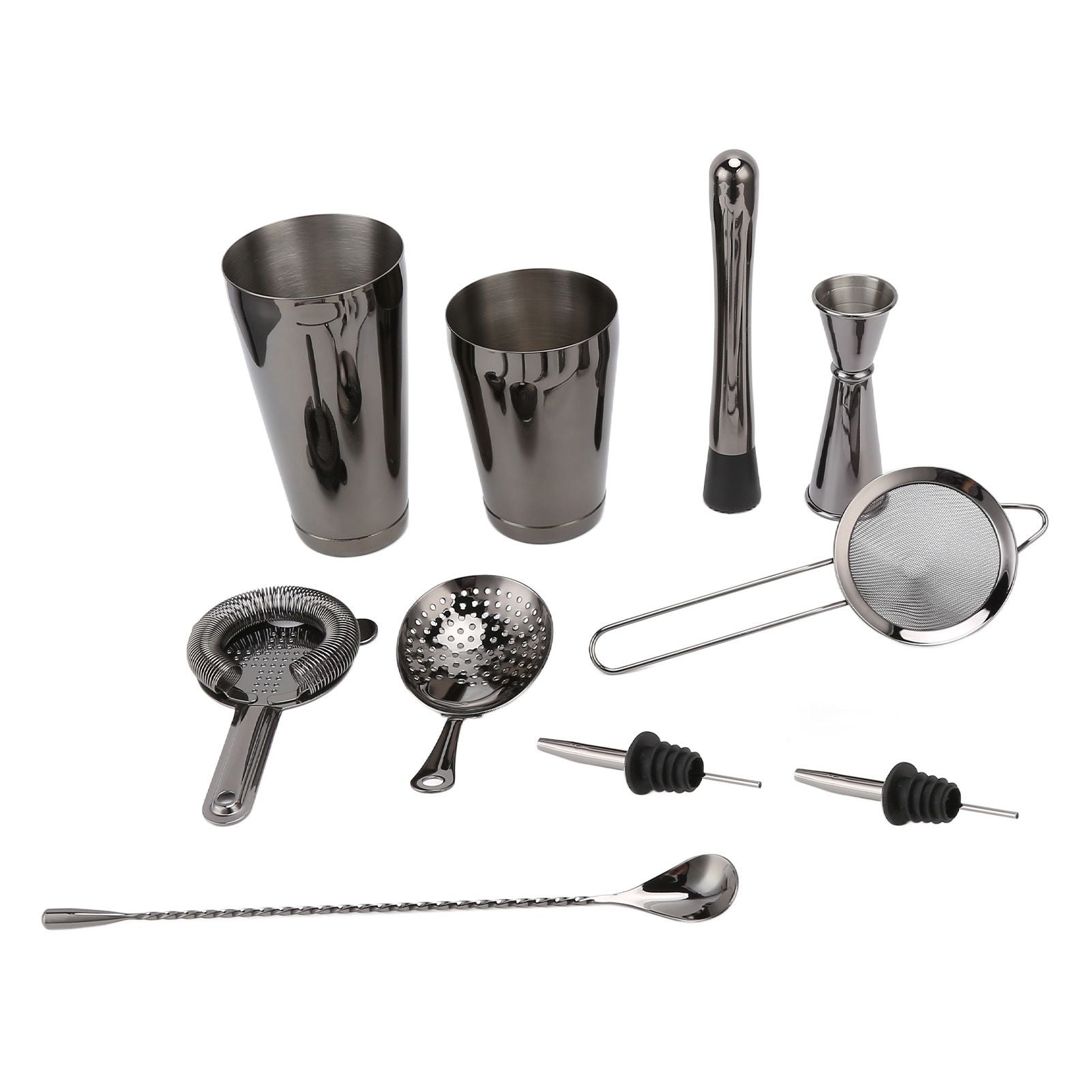 11PCS/Set Cocktail Shaker Set Bartender Kit Cocktail Strainer Stainless Steel Barware for Home PartyRuthenium Black