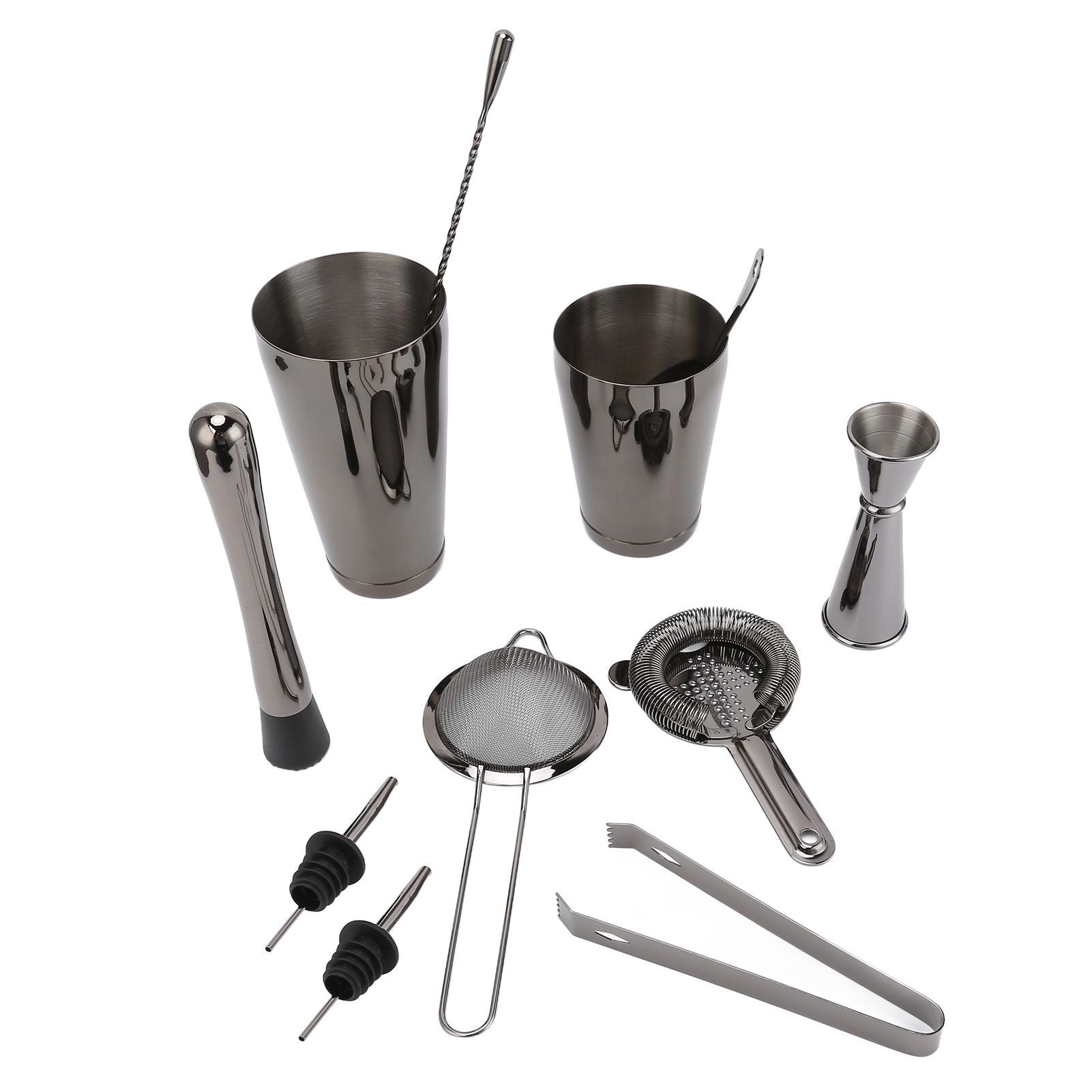 11PCS/Set Cocktail Shaker Set Bartender Kit Cocktail Strainer Stainless Steel Barware for Home PartyRuthenium Black
