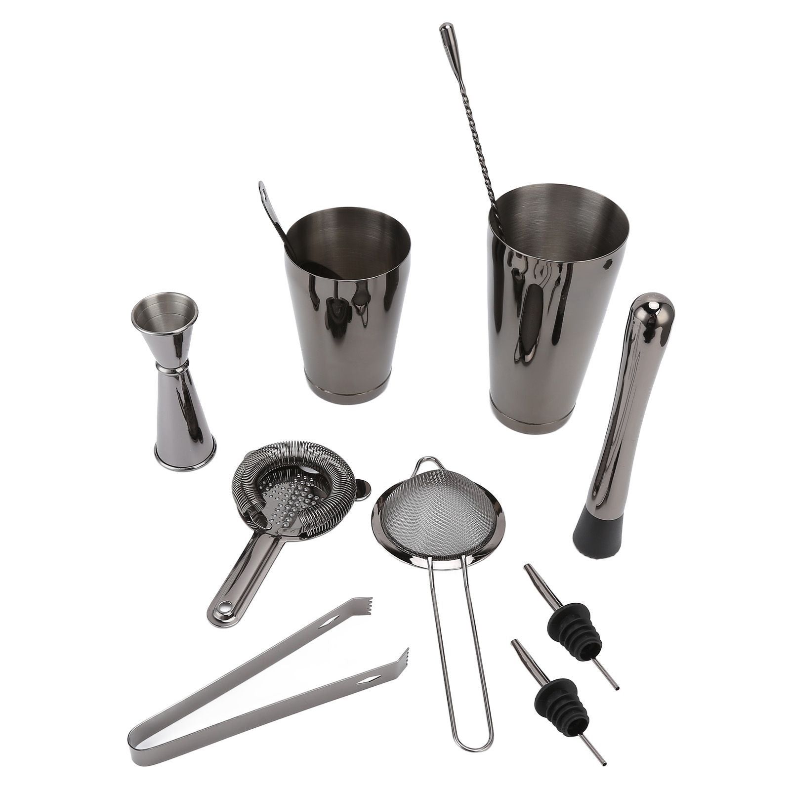 11PCS/Set Cocktail Shaker Set Bartender Kit Cocktail Strainer Stainless Steel Barware for Home PartyRuthenium Black