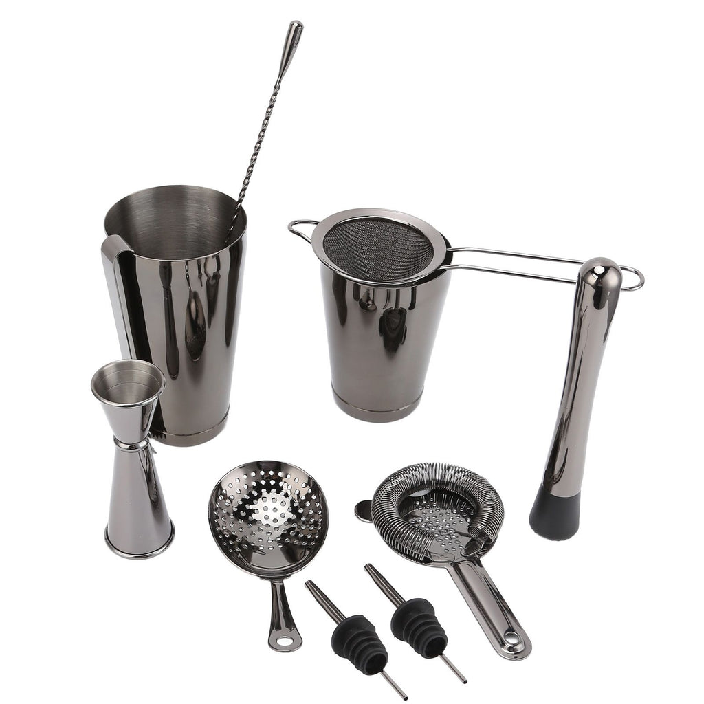 11PCS/Set Cocktail Shaker Set Bartender Kit Cocktail Strainer Stainless Steel Barware for Home PartyRuthenium Black