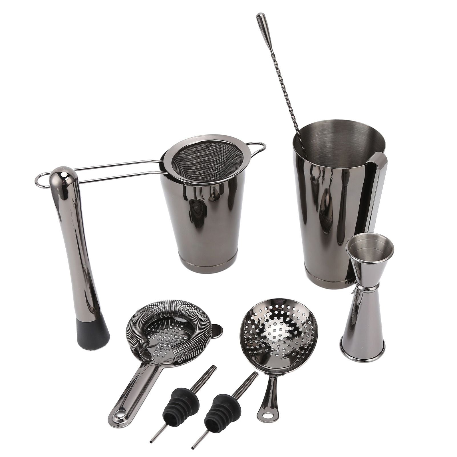 11PCS/Set Cocktail Shaker Set Bartender Kit Cocktail Strainer Stainless Steel Barware for Home PartyRuthenium Black