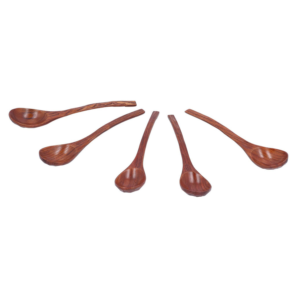 5pcs Wooden Spoon Non Slip Slow Heat Conduction Table Spoon with Long Handle for Cooking Stirring Hot Soup