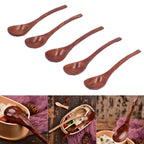 5pcs Wooden Spoon Non Slip Slow Heat Conduction Table Spoon with Long Handle for Cooking Stirring Hot Soup