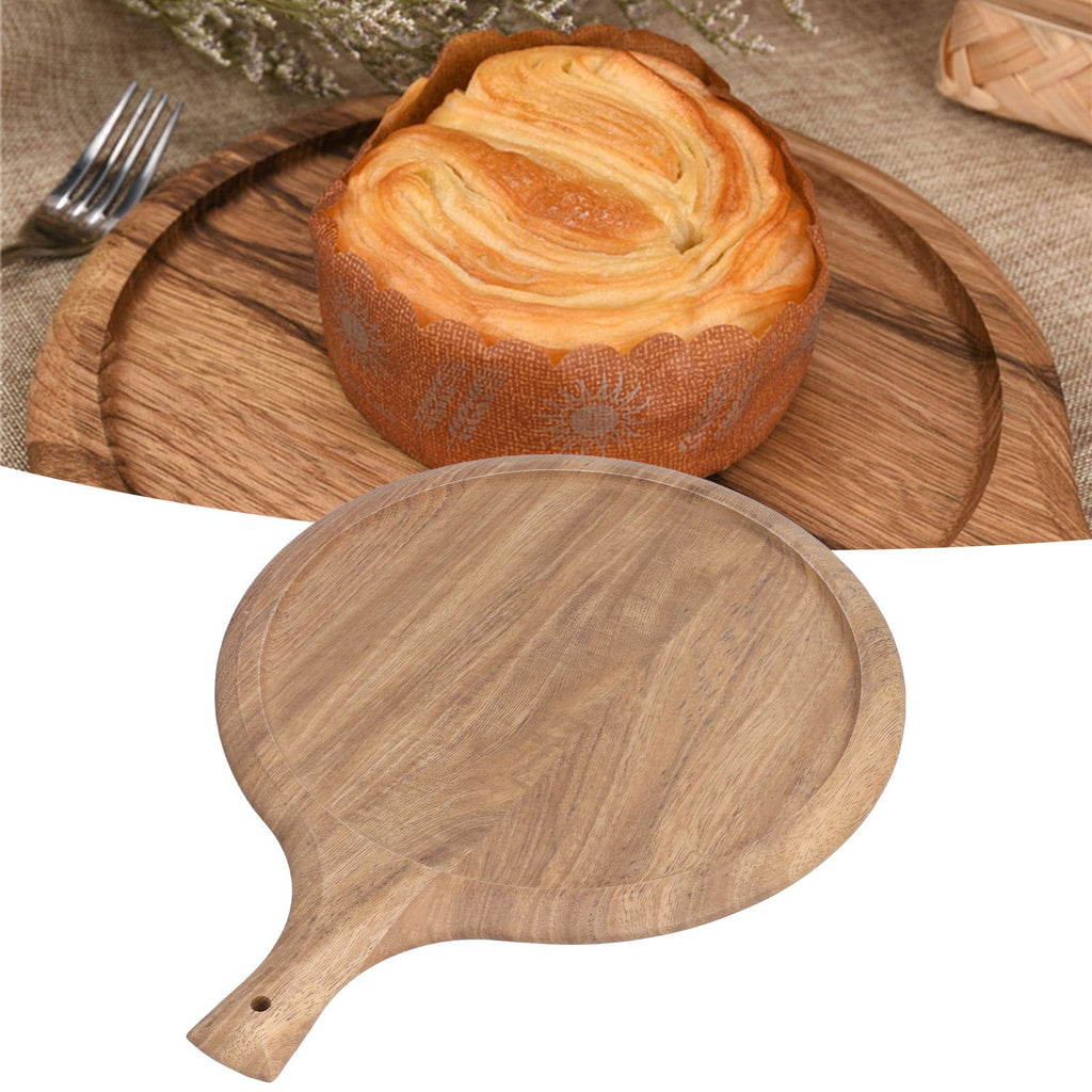 Wooden Pizza Tray Durable Round Serving Board with Handle Bread Food Dinner Plate for Restaurant Hotel