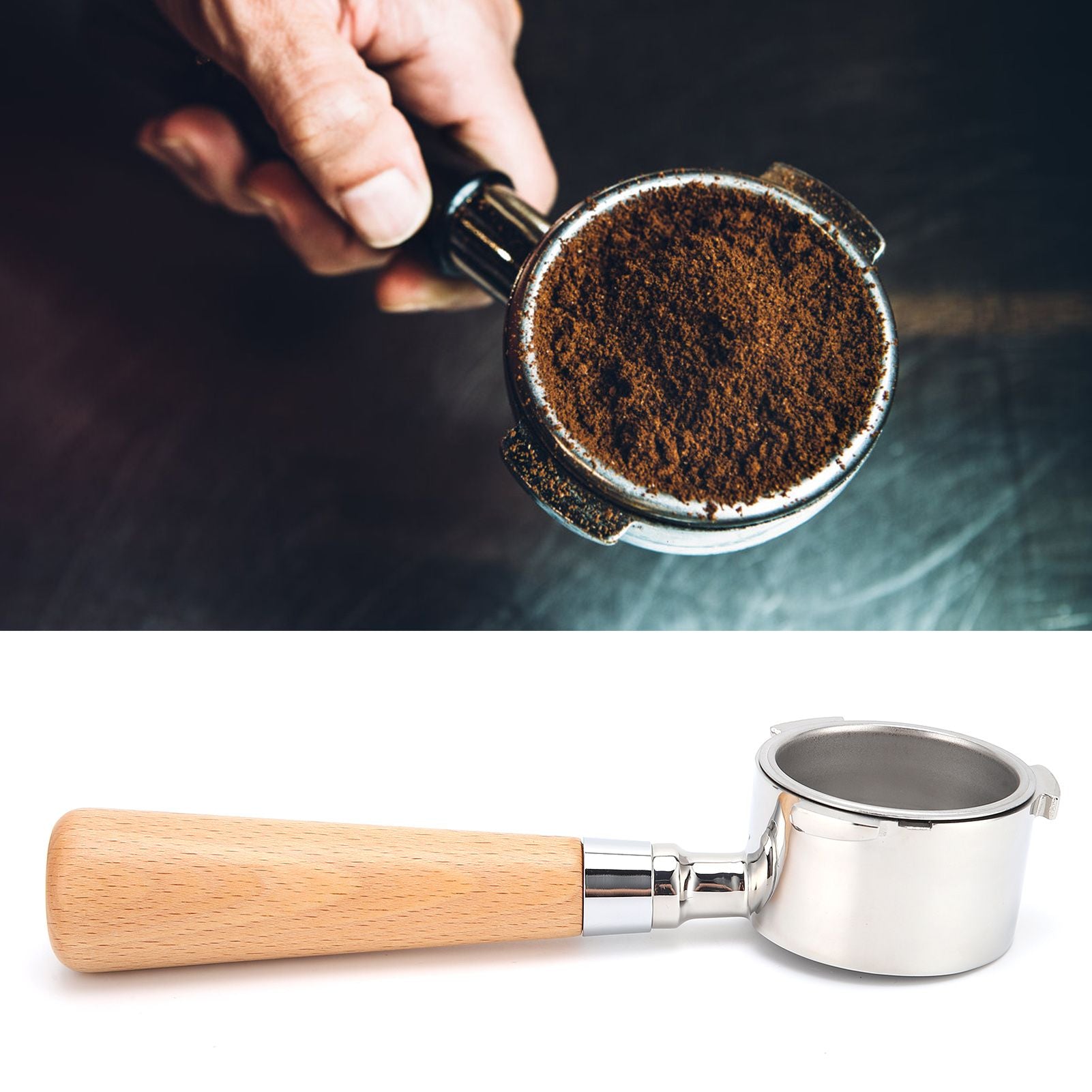 Coffee Bottomless Portafilter Stainless Steel Filter Holder Basket Replacement Tool Coffee Machine Accessory54mm Beech