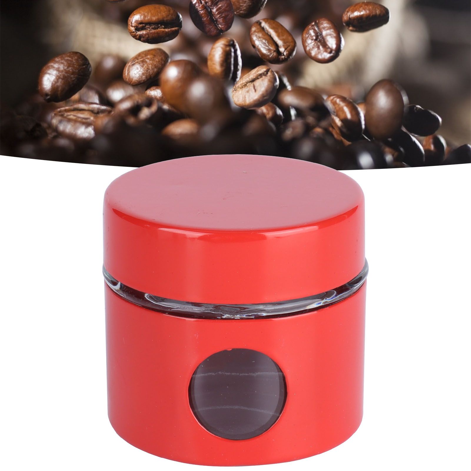 Coffee Bean Container Iron Glass Mini Sealed Jar Kitchen Storage Tank for Beans TeaRed
