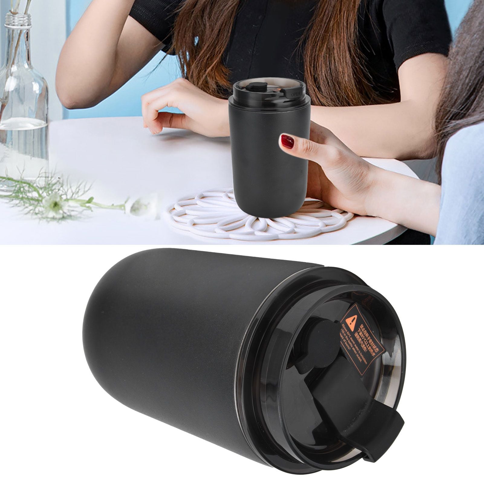 280ml Coffee Cup Household Portable Large Capacity Silicone Stainless Steel Vacuum Flask for Birthday GiftBlack
