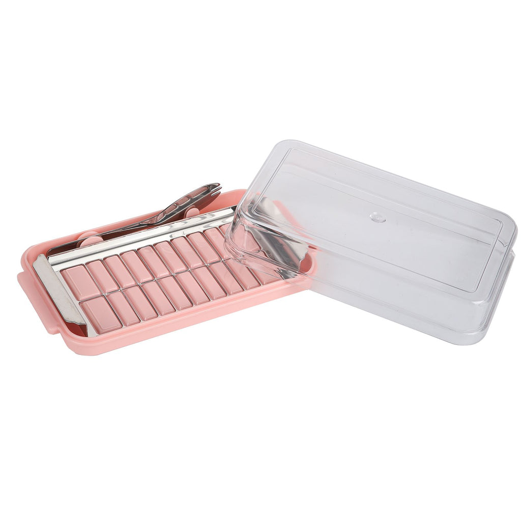 Stainless Steel Butter Cutter Container Butter Storage Box with Transparent Cover for KitchenPink Chassis
