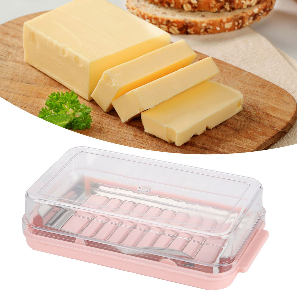 Stainless Steel Butter Cutter Container Butter Storage Box with Transparent Cover for KitchenPink Chassis
