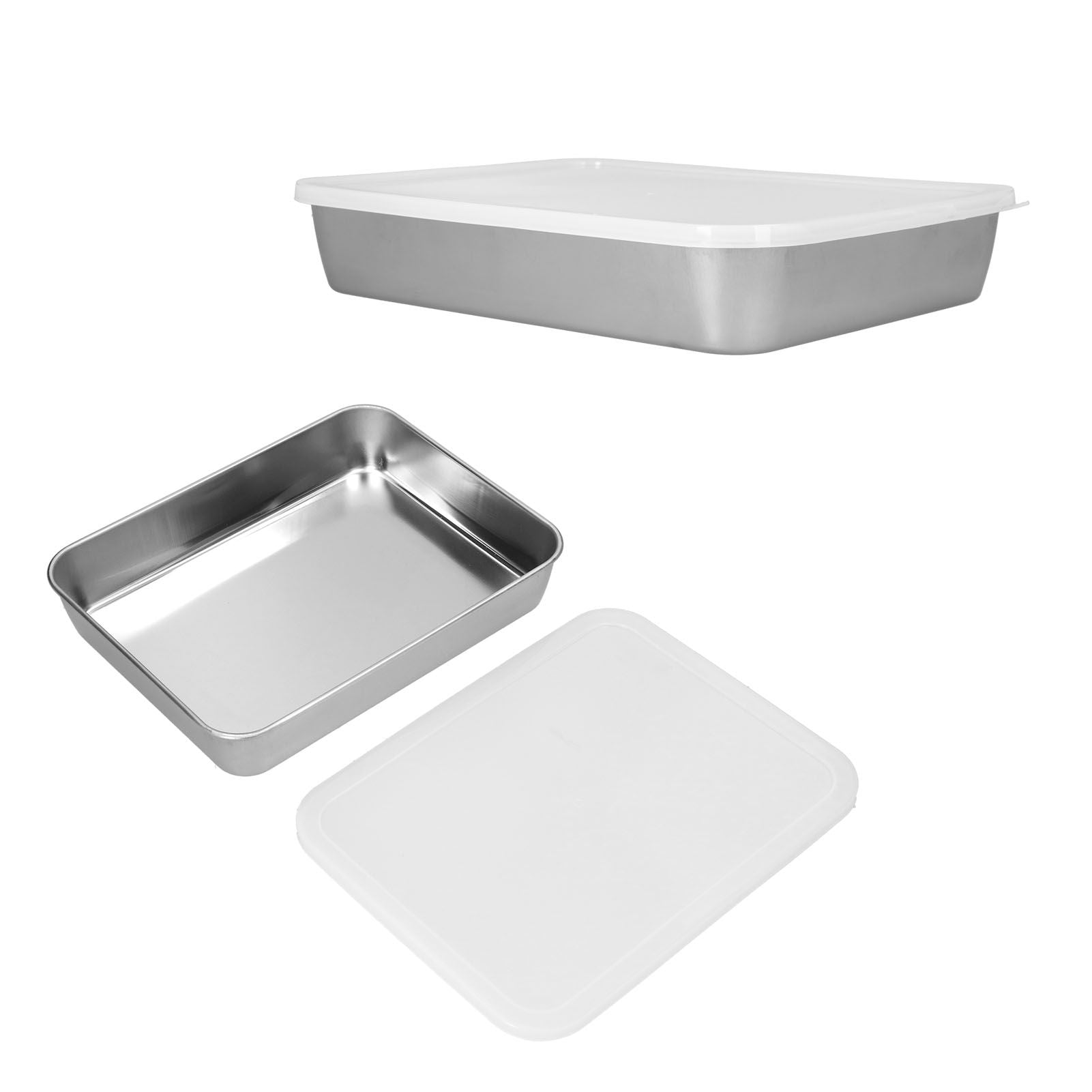 Stainless Steel Baking Tray Deep Flat Non Stick Baking Pan Food Storage Box with CoverS