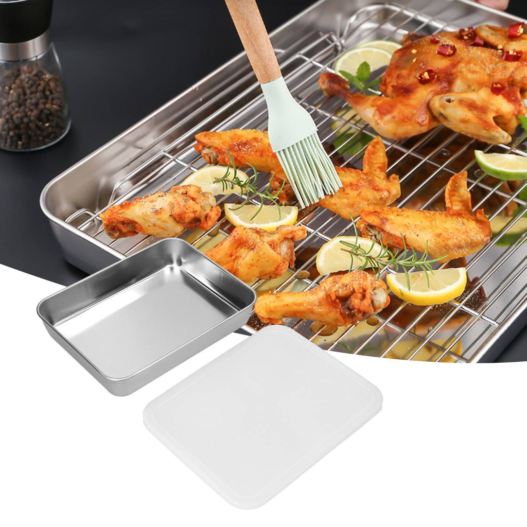 Stainless Steel Baking Tray Deep Flat Non Stick Baking Pan Food Storage Box with CoverM