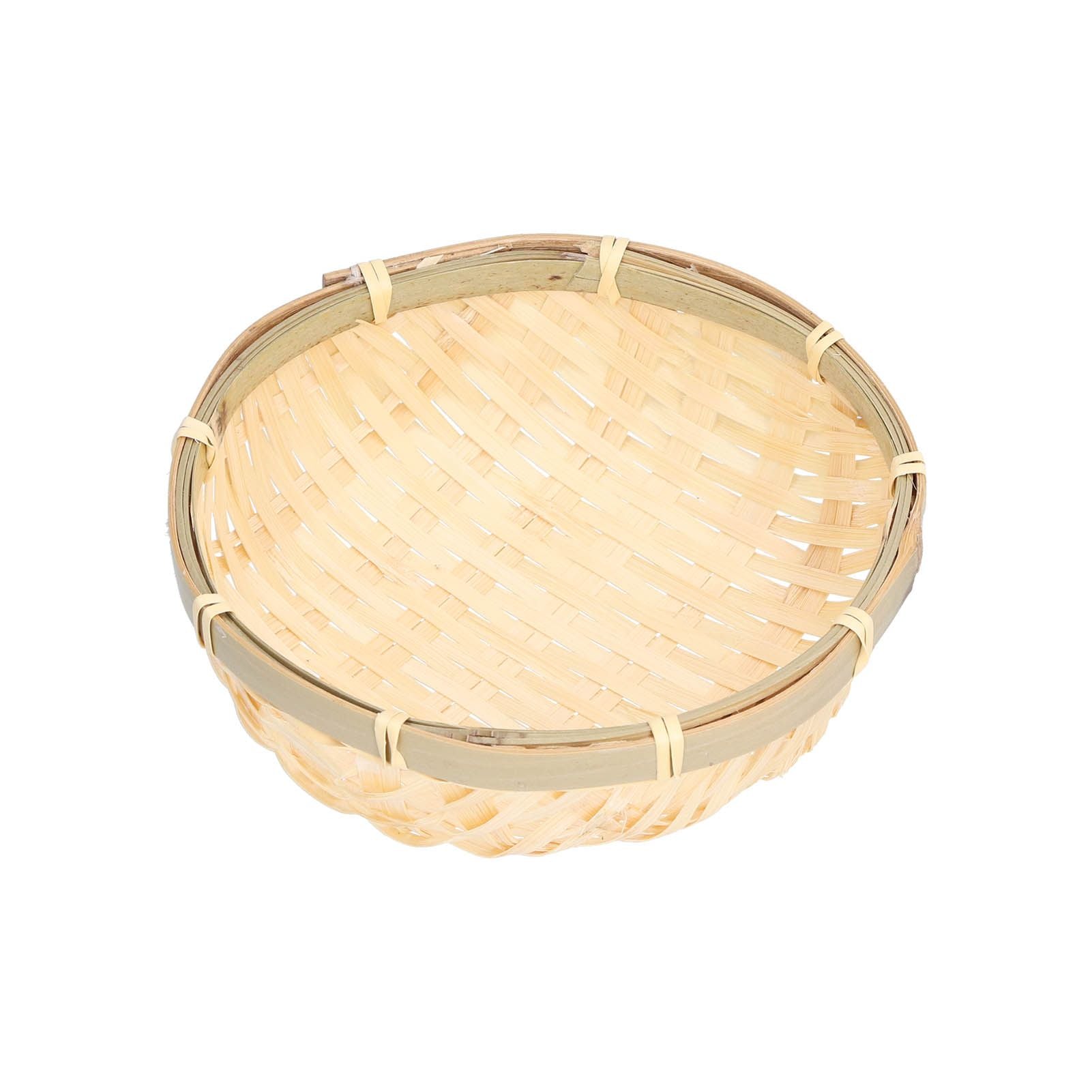 Fruit Basket Hand Woven Bamboo Mini Multifunctional Sturdy Serving Basket Tray for Living Room Kitchen 13x4cm