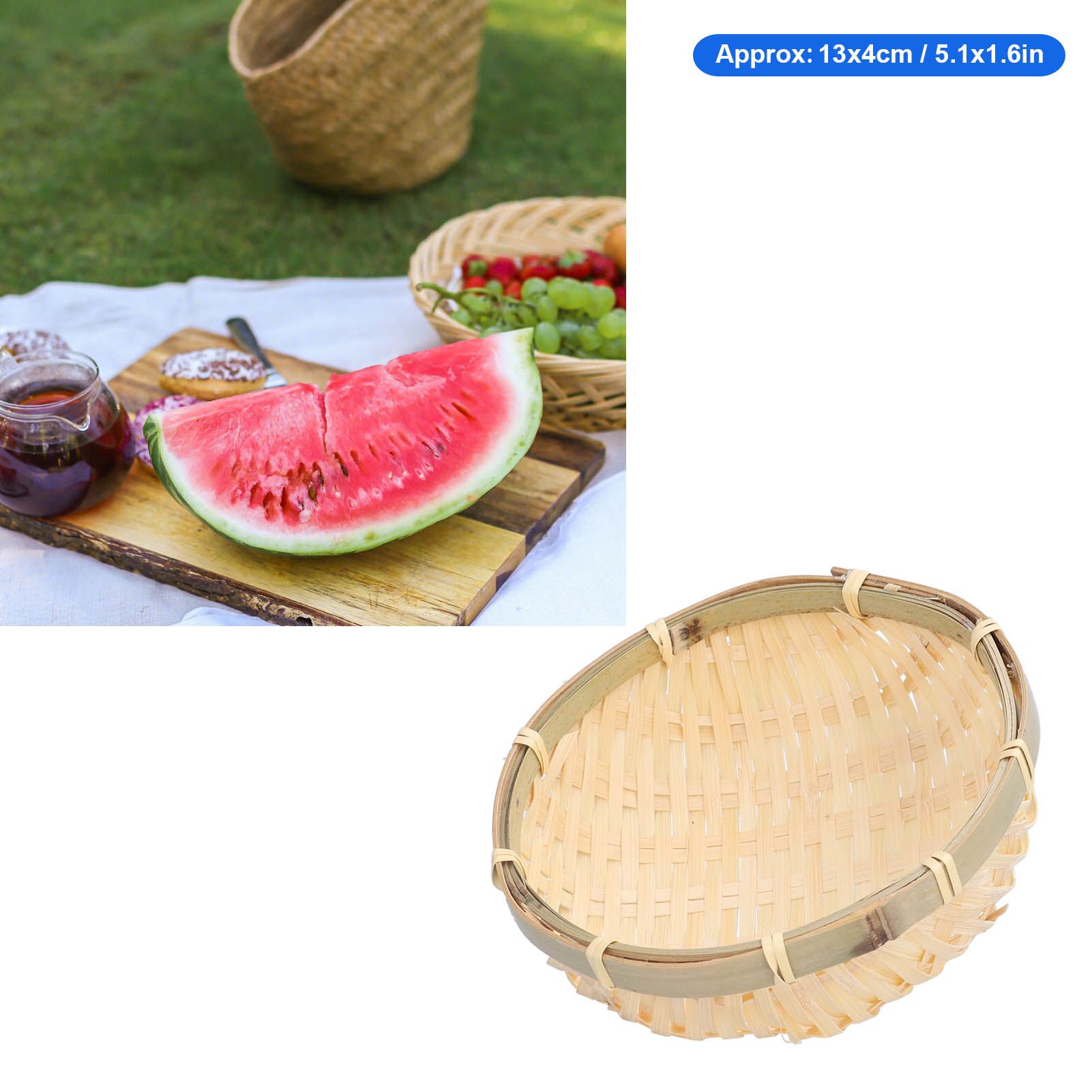 Fruit Basket Hand Woven Bamboo Mini Multifunctional Sturdy Serving Basket Tray for Living Room Kitchen 13x4cm