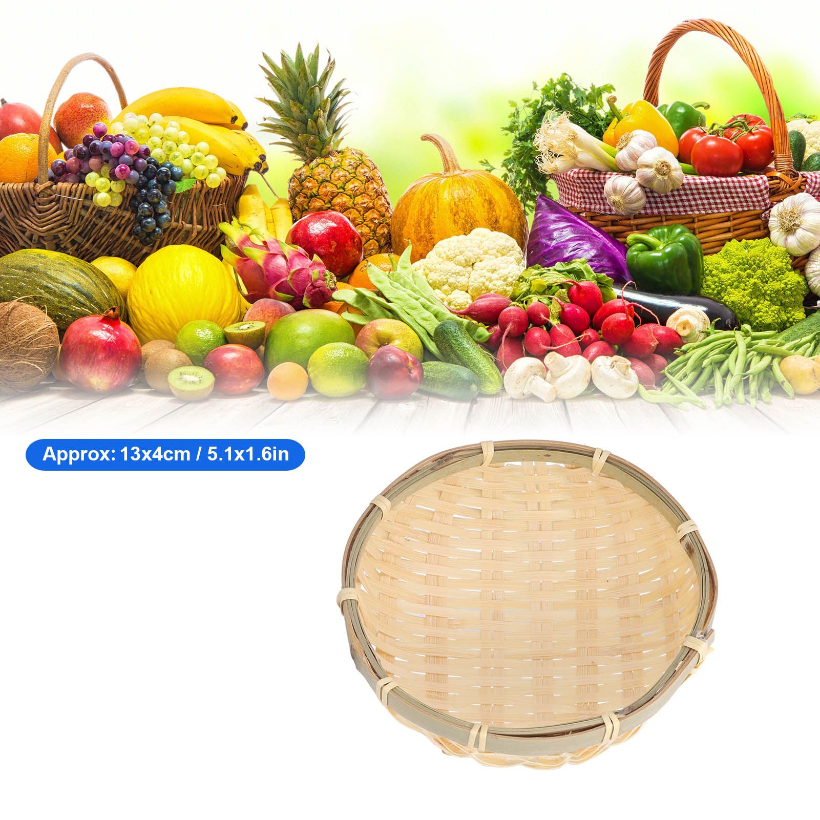 Fruit Basket Hand Woven Bamboo Mini Multifunctional Sturdy Serving Basket Tray for Living Room Kitchen 13x4cm